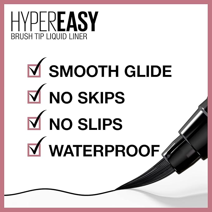Maybelline Hyper Easy Liquid Pen No-Skip Eyeliner, Satin Finish, Waterproof Formula, Pitch Black, 0.018 Fl Oz