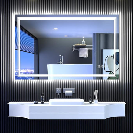 LED Mirror for Bathroom, 48"X30" with 8 RGB Backlit +3 Front Lit (Adjustable Individually), Anti-Fog, Large Lighted Bathroom Vanity Mirror for Wall,Shatterproof,Memory Function,Tempered Glass