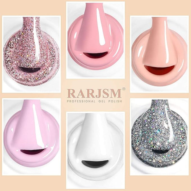 RARJSM French Manicure Gel Polish Set, Light Pink Gel Nail Polish, White Nude Glitter Nail Polish Set 6PCS 7.5ML Gelpolish Colors for All Seasons Nail Art DIY Home