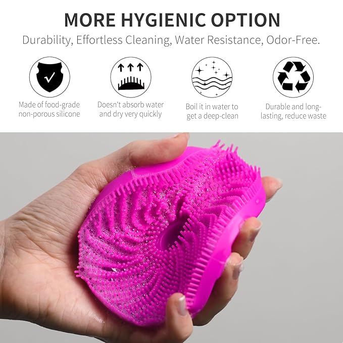 Silicone Body Scrubber 2 Pack, Gentle Bristles Shower Bath Brush, Lather Nicely, Soft Massage Body, More Hygienic Than Loofah, Gentle Exfoliating for Sensitive Skin, Purple+Black