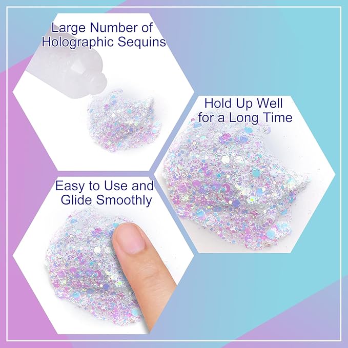 MEICOLY Chameleon Iridescent White Body Glitter,Chunky Face Glitter Paint Ice Themed Aerial Performance,Color Changing Mermaid Face Glitter,Opal Glitter for Face Body Hair,Festival Party Cheer Makeup