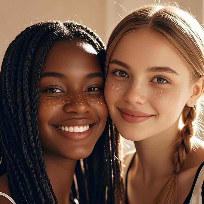 24 Sheets Gold and Silver Face Glitter Freckles Face Tattoo, Sparkle Speckles Patches Waterproof Temporary Tattoo, Glitter Fake Freckles Face Makeup Patches For Women Girls Festival Party Face Decor