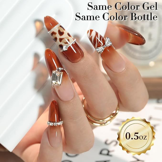 Double Rhythm 0.5 Oz Jelly Gel Polish Same Color Same Bottle Sheer Neutral Natural Light Milky Pastel 15ML Translucent Polish Art DIY at Home (Dark Brown-A1673)