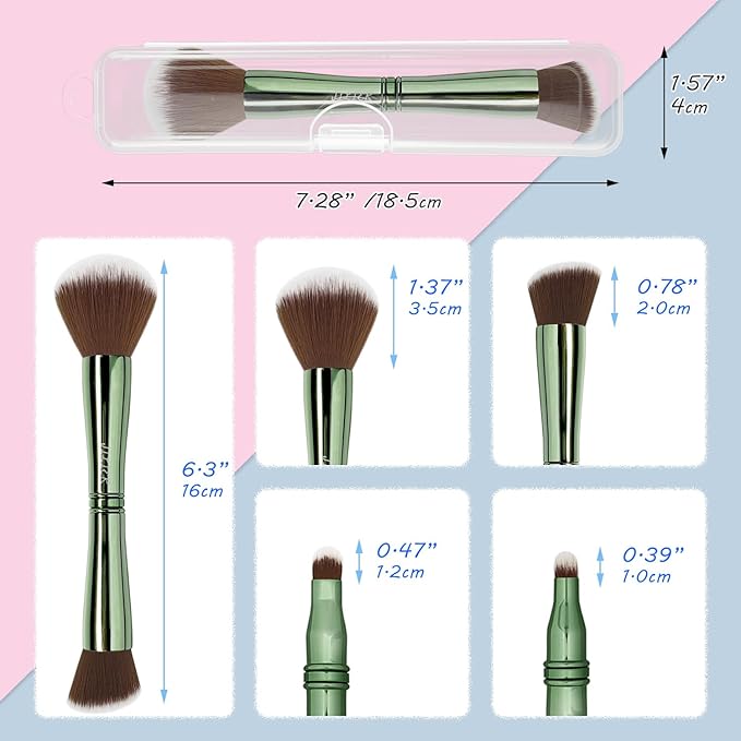 Jilier Travel Makeup Brushes with Case, 4 in 1 Makeup Brush Set, Powder Brush, Foundation Brush/Blush Brush, Eyeshadow Brush, Concealer Brush, Double Ended Makeup Brush Ideal for Liquid, Cream, Powder