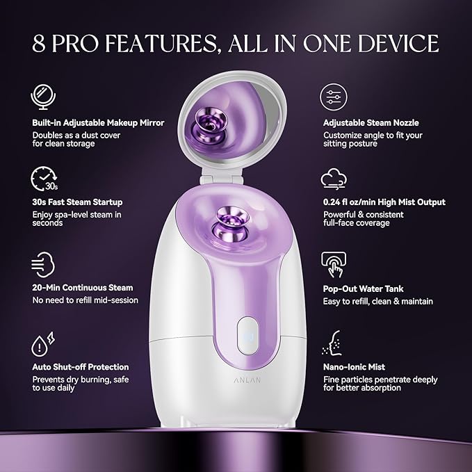 ANLAN Facial Steamer, High-Speed Nano steam, Deep Cleansing, Pore Care, Repairs and Strengthens Skin's Foundation, Facial Humidifier, Home Facial spa, Hydrating Moisturizing, Sensitive Dry Skin spa
