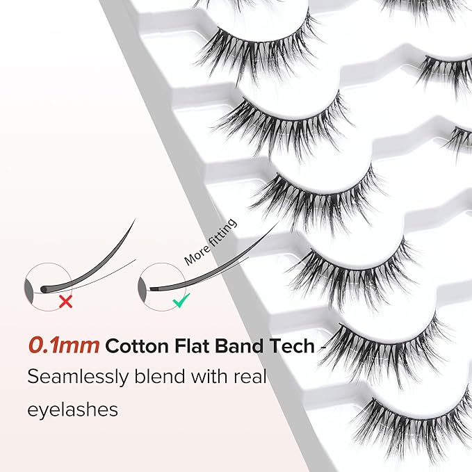 Manga Lashes Wispy 14mm False Eyelashes Natural Look Cat Eye Lashes Strips 0.1mm Thin Band Anime Eyelash 3D Volume Manhua Lash Pack C Curl Eyelashes 7 Pair Siligli