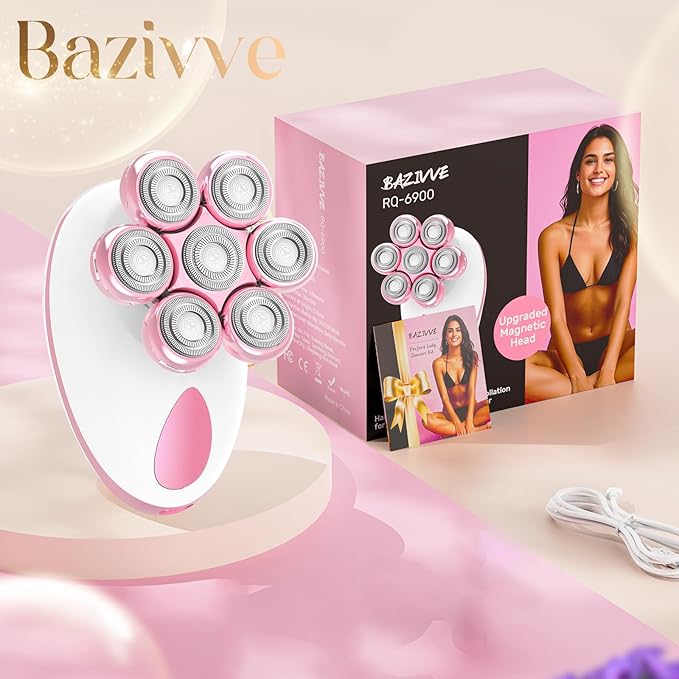 Electric Razors for Women, 7D Rotary Shaver for Legs Bikini Rechargeable, Wet/Dry Hair Removal Kit for Whole Body, Cordless Lady Trimmer Groomer, Wider Shaving Surface, Pink