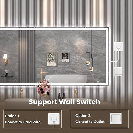 84"X40" LED Bathroom Mirror with Front Lights and Backlit, Anti-Fog, Dimmable, Shatter-Proof Tempered Glass, Lighted Bathroom Vanity Mirror for Wall with 3 Colors, Memory Function