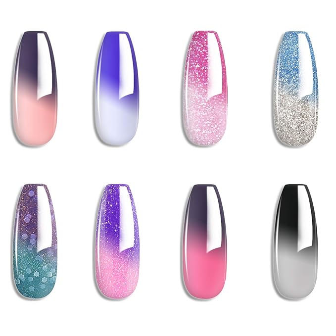 Gel Nail Polish Set - Purple Blue Pink Red Laverder Wind Red Black Color Changing Polish Soak Off UV LED Thermal Temperature Art (8PCS001)