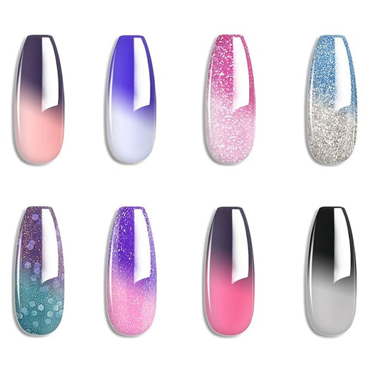 Gel Nail Polish Set - Purple Blue Pink Red Laverder Wind Red Black Color Changing Polish Soak Off UV LED Thermal Temperature Art (8PCS001)