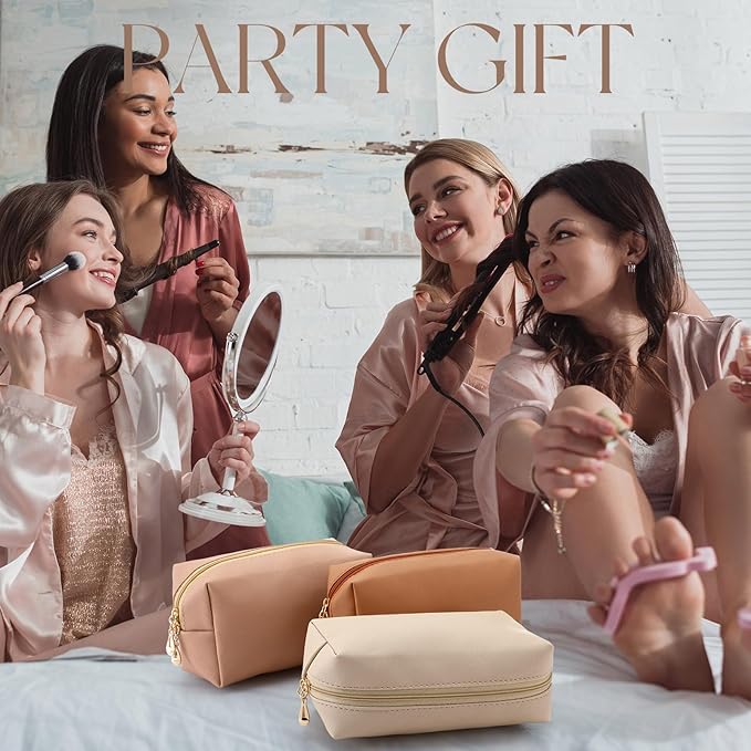 Kigeli 15 Pcs Aesthetic Makeup Bags PU Leather Cosmetic Pouches Waterproof Plain Toiletry Bags Makeup Pouches Bulk for Women Party Gift Travel Storage Organizer(Retro Color)