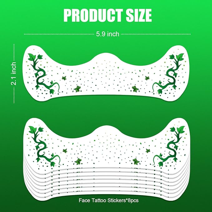 Ivy Freckles Face Tattoo - Enchanted Vine & Green Leaf Temporary Tattoos | Waterproof Face Gems for Halloween Ivy Costume, Botanical Makeup, Festival & Cosplay (8 Sheets)