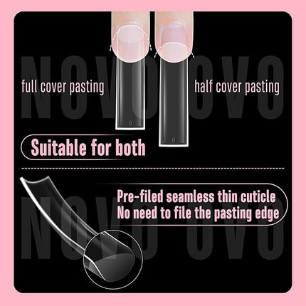 NOVO OVO Halloween XXL Shape Square Slight Curved Nail Tips No C Curve, Extra Thick Natural Curve Clear False Nails Press on, Full Cover Soft Gel Extension Fake Nail Acrylic for DIY x 15 Size 240pcs