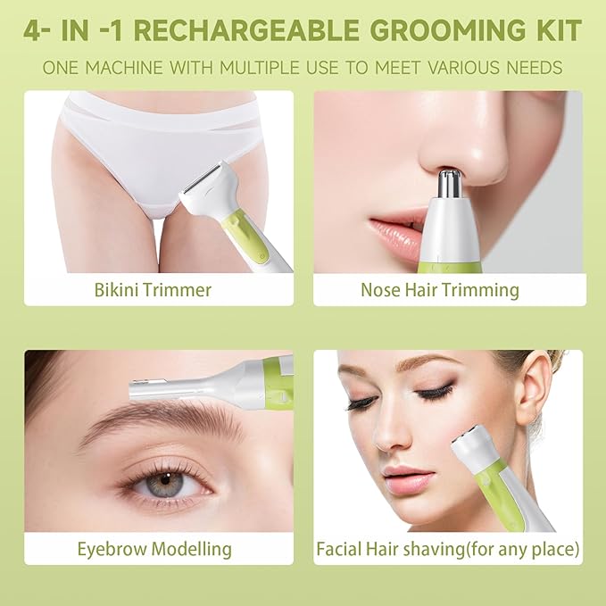 Electric Razor for Women- 4 in 1 Electric Shaver for Women, Wet & Dry Bikini Trimmer and Facial Hair Remover,Eyebrow Razors Nose Hair Trimmer Rechargeable Personal Trimmer Groomer for Body Hair 8868