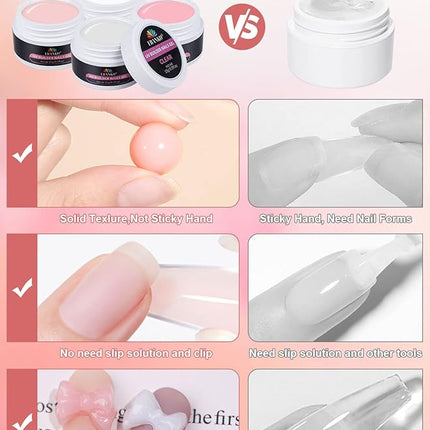 EBANKU Solid Builder Gel Kit, Builder Gel for Nails 4 Colors Clear White Nude Pink for Nail Art Strengthen Nail Extension Kit for Beginners Home DIY, 4 * 15g