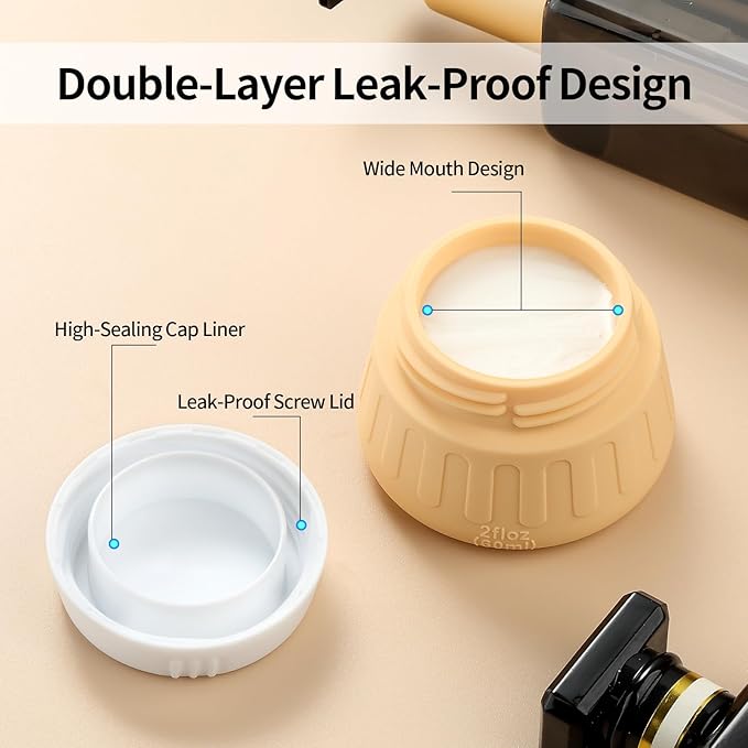 Gemice 2 oz Travel Containers for Toiletries, 4-Pack TSA Approved Travel Size Toiletries Containers for On-the-Go, Small Leak-Proof Travel Essentials Silicone Jar for Shampoo, Lotions, Cleanser