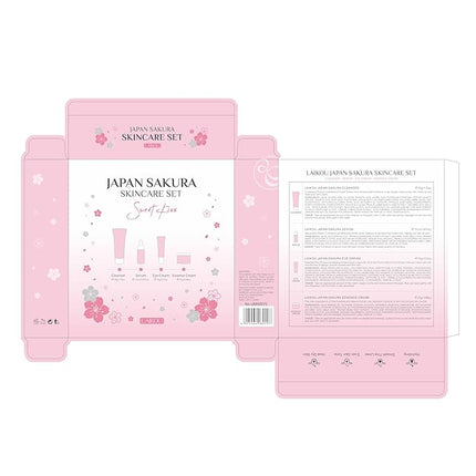 Skin Care Set JAPAN SAKURA Beauty Gift Sets Skin Care Kit with Cleanser, Serum, Eye Cream, Face Cream Travel Kit for Women Mom Wife Teen Girls Gentle Skin Cleaning TSA-friendly Sizes 4pcs
