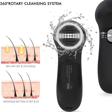 Facial Cleansing Brush Face Scrubber: CLSEVXY Electric Face Spin Cleanser Brushes with 6 Brush Heads for Deep Cleansing, Gentle Exfoliating, Removing Blackhead, Massaging