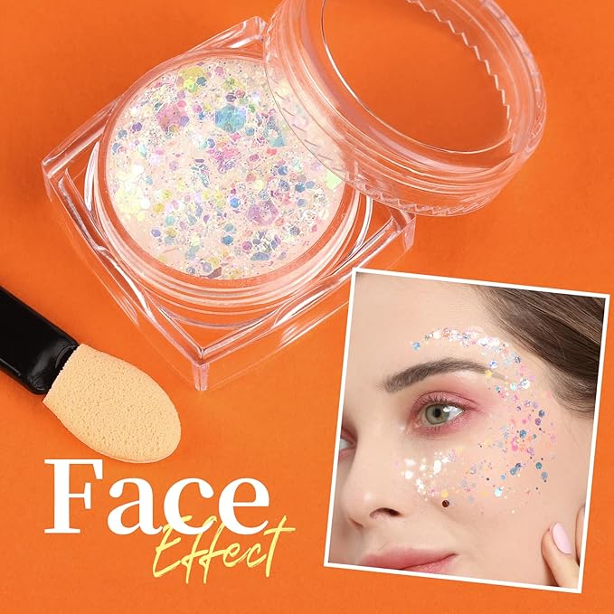 Teenitor 6 Colors Body Glitter Face Glitter for Women Kids, Halloween-Themed Color Face, Body Hair Glitter Gel, Sparkling Glitter Gel for Festival Concerts Cheer