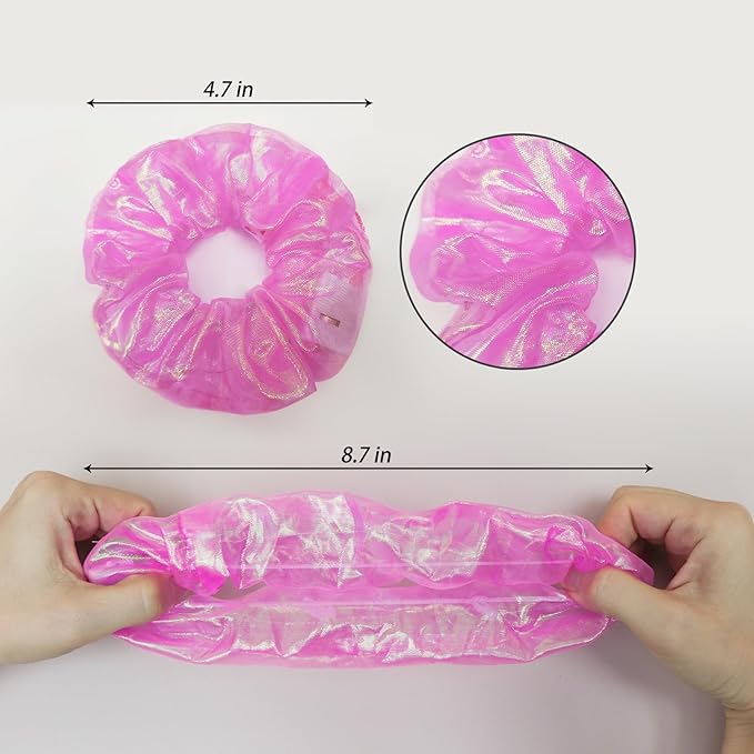 4Pcs Light Up Scrunchies Hair Tie, Pink LED Scrunchy Rave Hair Accessories for Women & Girls, Glow in the Dark Party Supplies Sleepover Party Favor Festival Accessory for Birthday Gifts for Girls