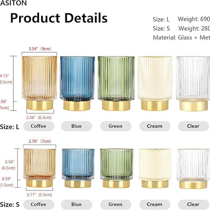 DASITON Makeup Brush holder Organizer,Crystal Cosmetic Makeup Brush Glass Brushes Storage Holder, Vintage Make Up Brush Cup Pen Pencil Holder striped vase(Blue S+L)