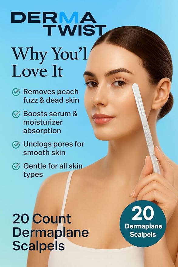 DermaTwist 10R Dermaplane Razor for Women Face – 20-Pack Sterile Disposable Dermaplane Scalpels Facial Razors for Women Face Dermaplaning Professional Face Shaver