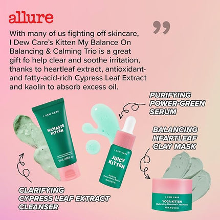 I DEW CARE Blemish Heartleaf Skincare Set - Kitten My Balance On | Foam Cleanser & Wash-off Mask & Serum, Gentle Skincare, Soothe & Balance, Stocking Stuffers, Gift For Girls, Teen Girls Skin Care Kit