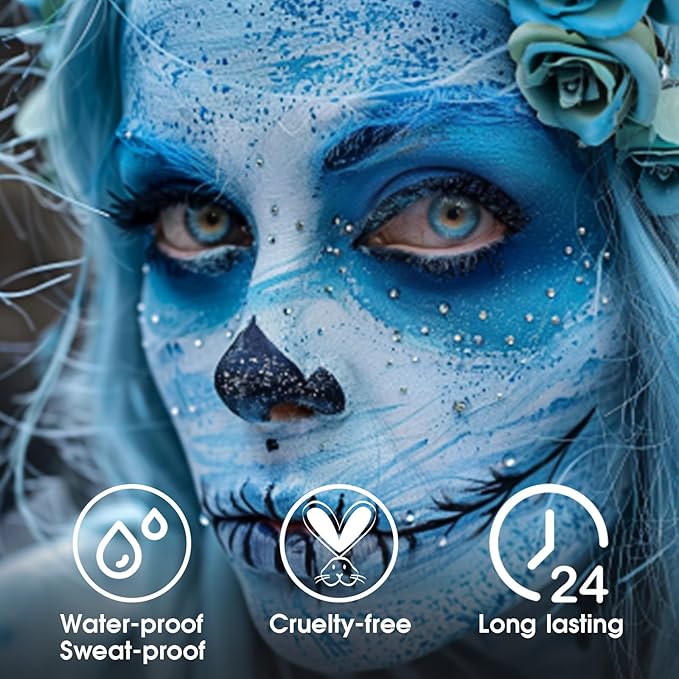 BAD COLOR Light Blue Face Body Paint, Pale Blue Eye Black Stick for Football/Baseball/Softball, Hypoallergenic Grease Sticks for Corpse Bride Halloween SFX Avatar Sally Makeup