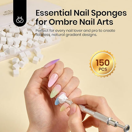 Beetles 150Pcs Soft Nail Sponges for Ombre, White Nail Sponge with Grabbing Pen, Blooming Nails Art Brushes, Gradient Manicure DIY Tools, Professional Accessories Supplies for Home and Salon Use