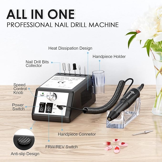 Professional Electric Nail Drill Machine Nail File Drill Set Kit for Acrylic Nails, Gel Nail, Nail Art Polisher Sets(Black)