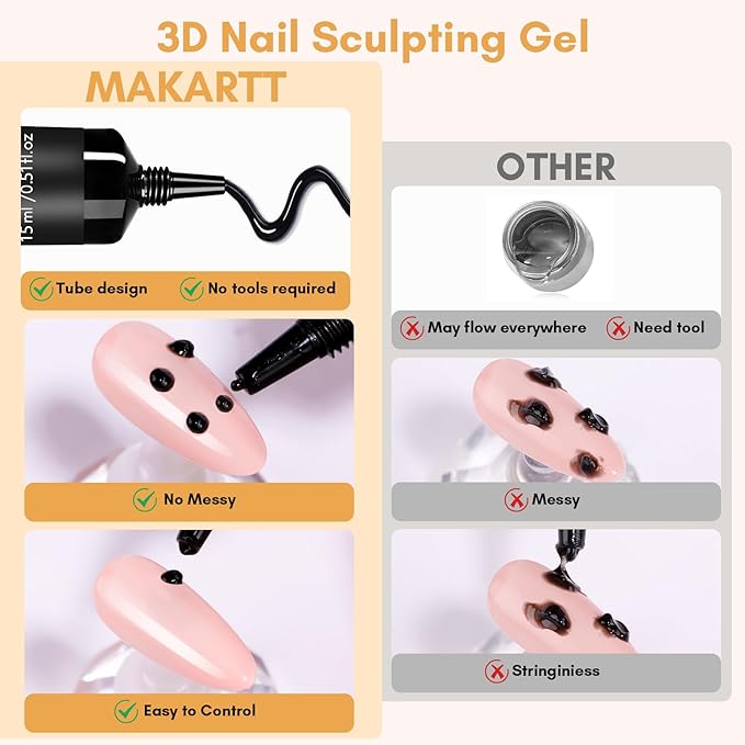 Makartt 3D Gel Nail Art: White and Black Sculpting Candy Molding Gel No Wipe Craving Embossed Gel Polish Set for Decoration Manicure Charm Designs (Whiteout Wonder & Noir)