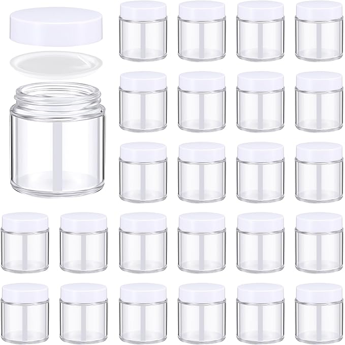 Norme 24 Pcs 4 oz Glass Jars with Lids Leakproof Round Airtight Empty Cosmetic Jars with Inner Liners Lid for Storing Lotions Powder Ointments Candle Making Tins (White,Clear)