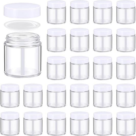 Norme 24 Pcs 4 oz Glass Jars with Lids Leakproof Round Airtight Empty Cosmetic Jars with Inner Liners Lid for Storing Lotions Powder Ointments Candle Making Tins (White,Clear)