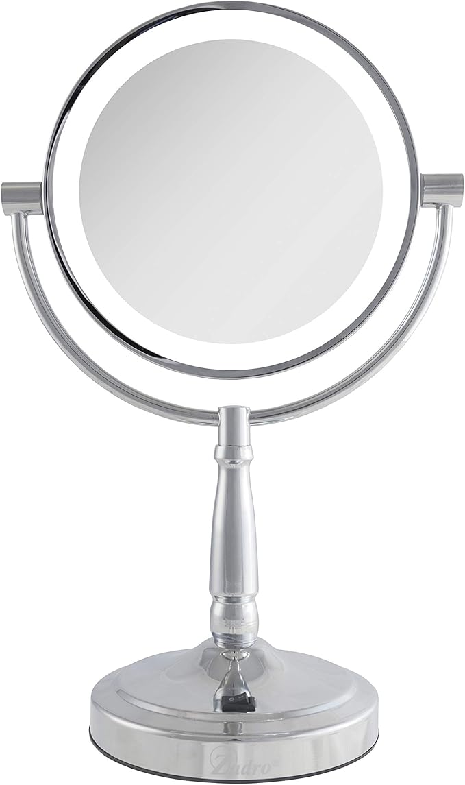 Zadro 9" Round LED Makeup Mirror with Lights and Magnification 5&10X/1X AA Battery Operated Swivel Lighted Makeup Mirror