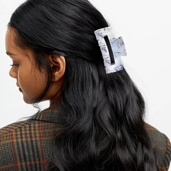 2Pcs Halloween Hair Clips for Women, Cute Spider Web Ghost Hair Claw Clips, White Square Hair Barrettes, Large Hair Claw, Nonslip Claw Clips, Halloween Hair Accessories for Hair Styling, Decorations