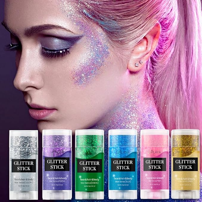 Face and Body Glitter Stick,Holographic Sparkling Neon Outfit Singer Concert Music Rave Festival Party Accessories Glitter Gel. (Purple)