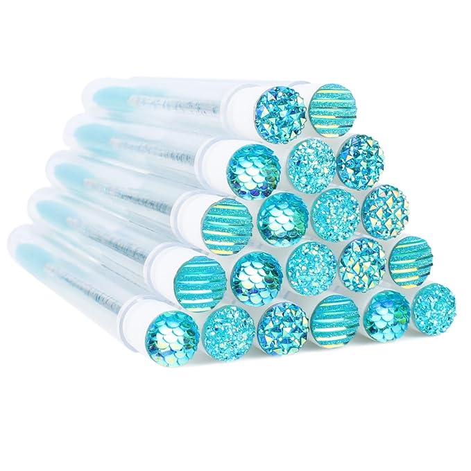 20 Sets Mascara Wand Tube Diamond Eyelash Spoolies Babyblue Mascara Brushes Lash Brush Makeup Tool Applicator Eyelash Brush Tubes Makeup Brush (4C-Babyblue)