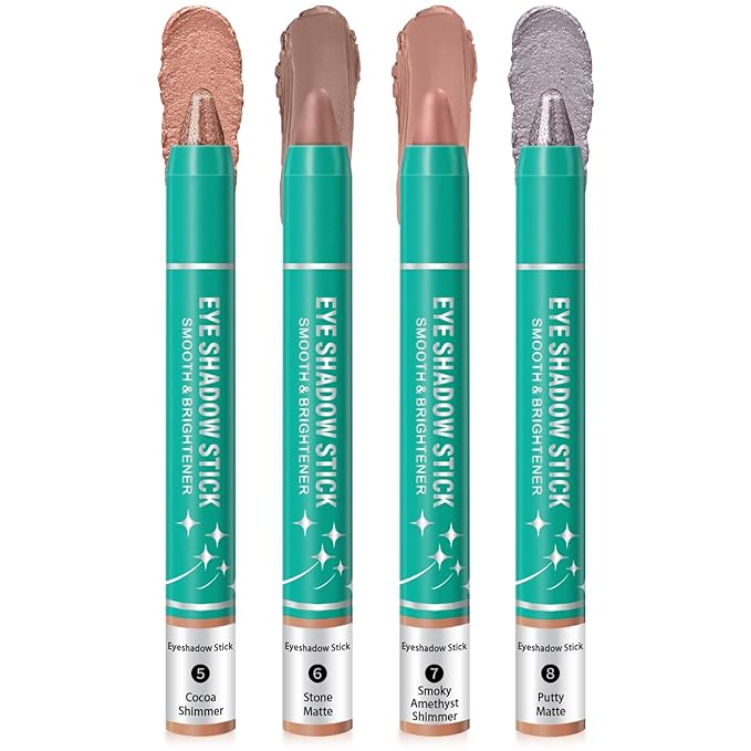 4Pcs Eyeshadow Stick, Eye Brightener Stick, Shimmer Creamy Eye Shadow Makeup, Waterproof Long Lasting Glitter Highlighter Eye Liner Pencil (4PCS B)