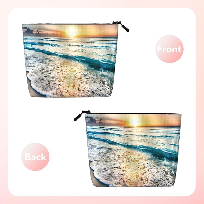 MOLAIGIN Beach Ocean Sun Set Landscape Cosmetic Bag For Women, Travel Makeup Bag, Toiletry Zipper Bag, Large Capacity Aesthetic Cases