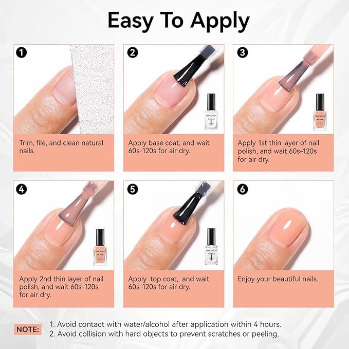 Nail Polish Jelly Peachy Nude Sheer Regular Nail Polish 9-Toxic Free Vegan Rich in Castor Oil Fast Dry Translucent Toe Fingernail Polish for All Tone Skin Manicure Salon DIY at Home Gift