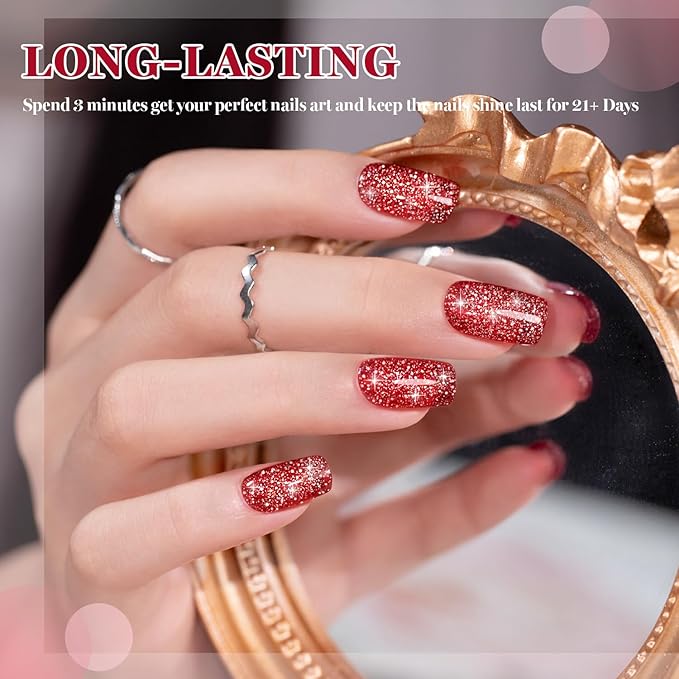 RARJSM Red Reflective Glitter Gel Nail Polish Holographic Rainbow Iridescent Sparkle Flash Diamond Shimmer LED UV Soak Off Gelpolish Nail Art Manicure Salon DIY at Home 1pcs 7.5ml