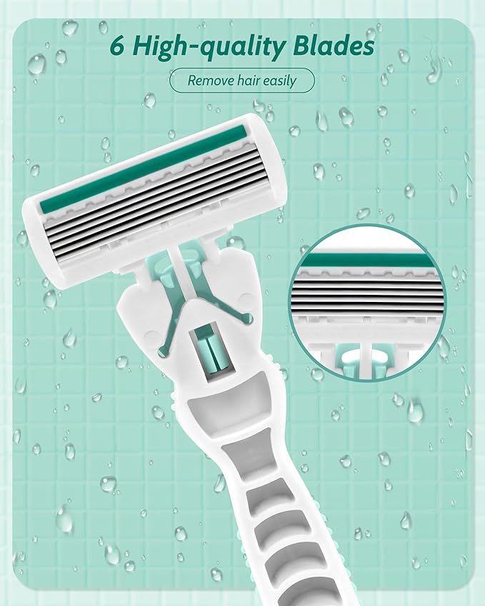Razors for Women Sensitive Skin, 6 Blades Women’s razors for Shaving Including 2 Travel Razors for Women with 15 Blade Refills, Green