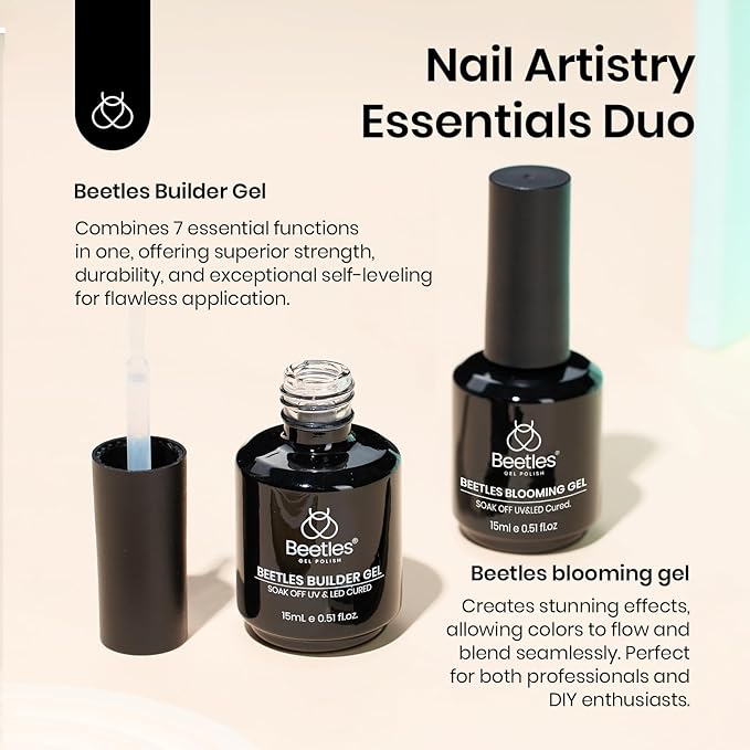 Beetles Builder Gel for Nail and Blooming Gel Set, 2 Pcs 15ml Nail Art Polish for Spreading Effect Marble Stone Builder Extension, Soak Off LED Lamp DIY Manicure Fall Nails Gifts for Women