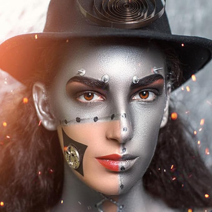 MEICOLY Metallic Silver Face Body Paint for Tin Man Makeup,2.37Oz Large Tube Water Based Full Body Paint for Adults and Kids,Pro Silver Face Paint for Halloween SFX Special Effects Cosplay Makeup