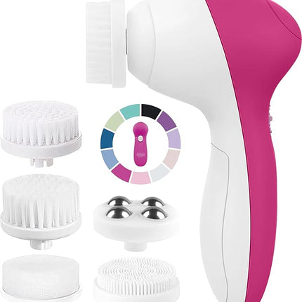 Facial Cleansing Brush Face Scrubber Exfoliating Cleaning Skin Care Cleanser Wash Women Girls Electric Beauty Powered Exfoliator Skincare Spin Tools Scrub Washer Self Care by VISOFO (Rubellite)