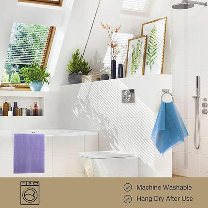 UJFQBH 3 Pieces African exfoliating net African Net Long Net Bath Sponge Exfoliating Shower Body Scrubber Back Scrubber Skin Smoother,Great for Daily Use (Purple Gray Blue)