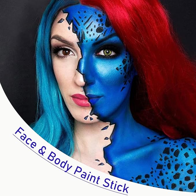 CCbeauty Neon Blue Face Paint Stick, UV Blue Face Painting Kit, Full Coverage SFX Makeup Foundation, Professional Non-Toxic Body Paint for Halloween Costume Cosplay Party, Glow In The Dark Makeup