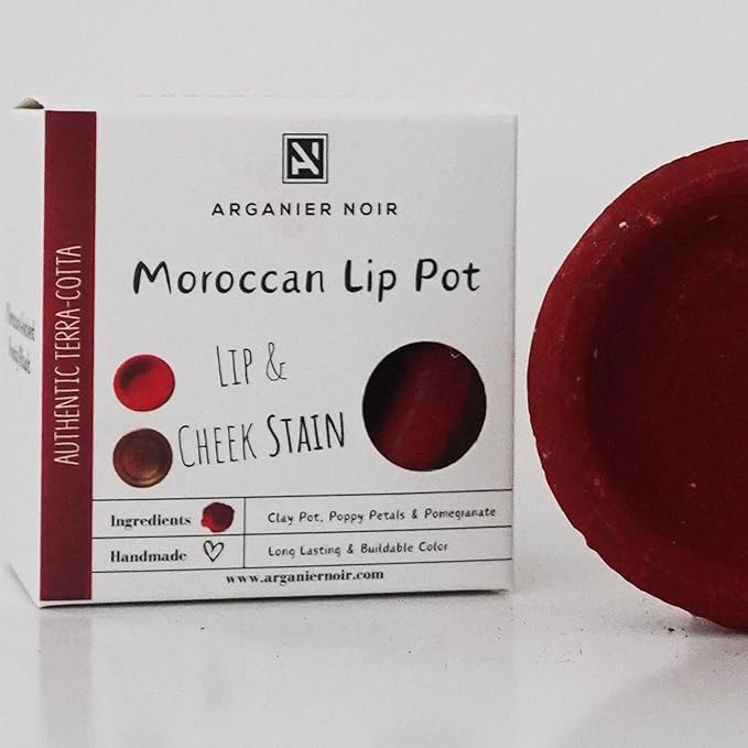Aker Fassi Moroccan Lip and cheek Clay Pot Red Buildable Tint Color.