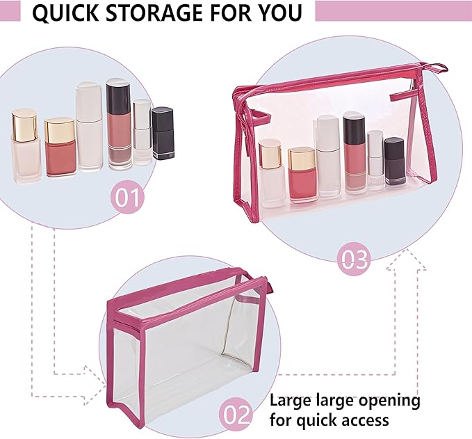 24 Pcs Portable Clear Makeup Bags with Handle, Transparent Waterproof Toiletry Bag, Travel PVC Cosmetic Bags Pouch, Pencil Cases, Stationary Organizer
