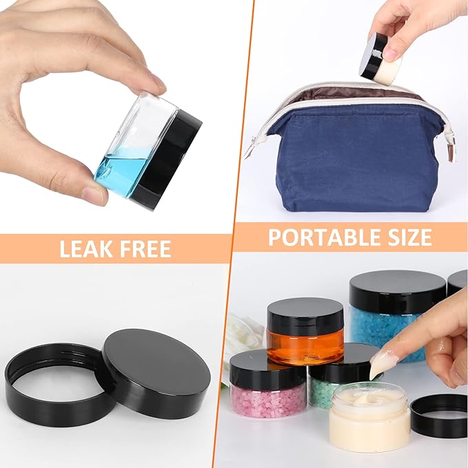 1oz Containers with Lids 28Pack, 1 oz Plastic Container with Lid- Clear Refillable Cosmetic Small Plastic Containers with Black Screw Lid for Liquid and Solid Products (1 oz, 28Pack)